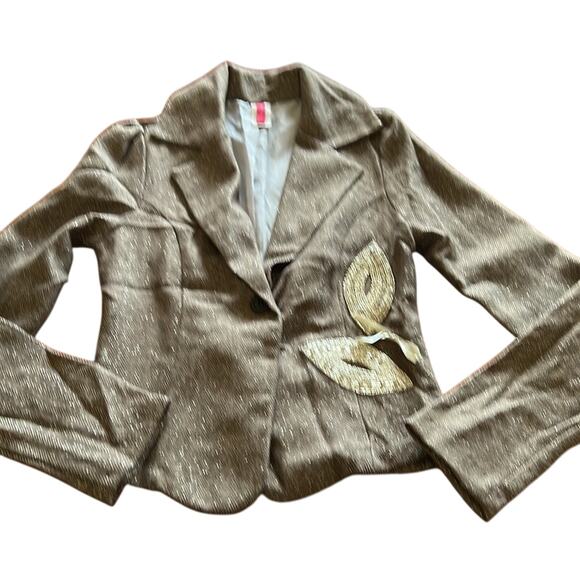 The Rag Story Brown & Metallic Silver Herringbone Tweed Blazer Beaded Appliqué - Picture 8 of 11